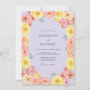 Yellow Coral Ranunculus Eucalyptus Wedding Invitation