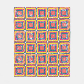Yellow Coral Teal faux crochet granny square Fleece Blanket