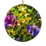 Yellow Coreopsis and Purple Violas Colorful Floral Ceramic Ornament