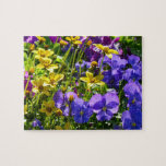Yellow Coreopsis and Purple Violas Colorful Floral Jigsaw Puzzle