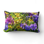 Yellow Coreopsis and Purple Violas Colorful Floral Lumbar Pillow