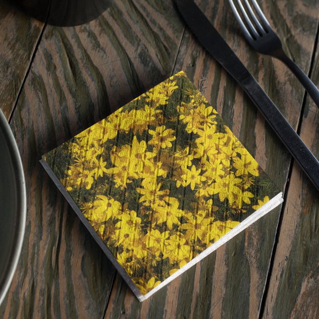 Yellow Coreopsis Flowers Floral Napkins (In Situ Table)