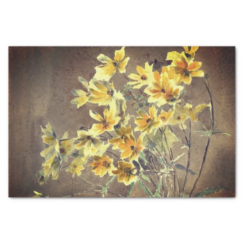 Yellow Coreopsis Watercolor Painting Brown Tissue Paper