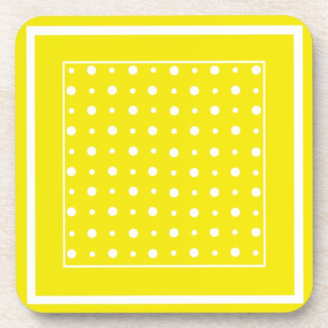 Yellow Cork-backed Coasters with White Polka Dots (Front)