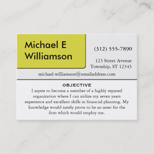 Yellow Corner RESUME Business Cards