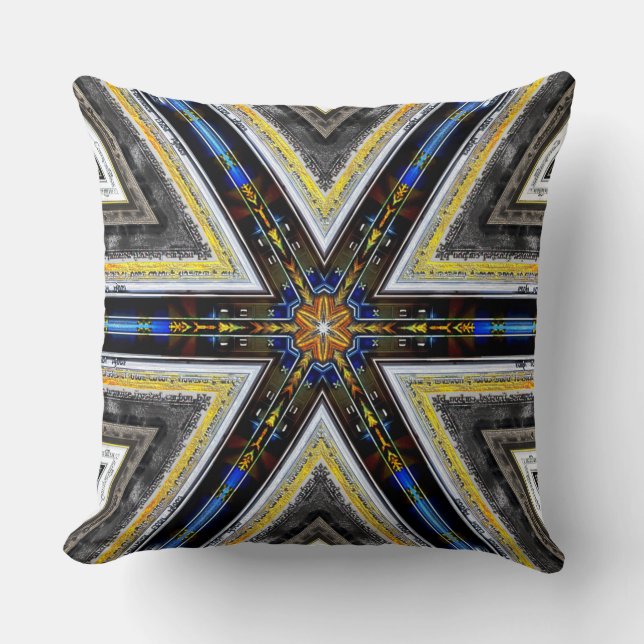 Yellow corners of old and rustic frame triangles throw pillow (Front)