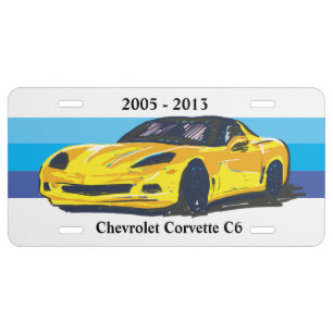 Yellow Corvette C6 with Blue Stripes License Plate