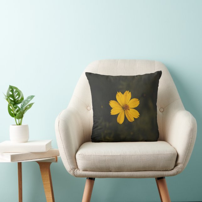 Yellow Cosmos Flower Close-up Throw Pillow (Chair)