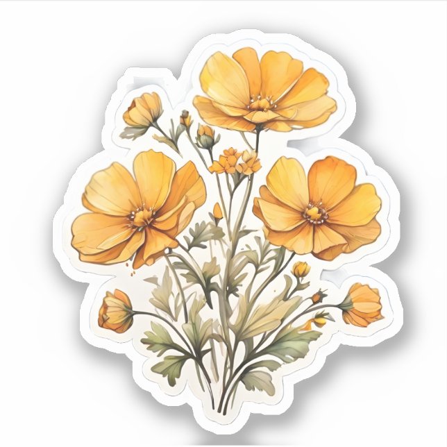 Yellow Cosmos Flowers Sticker (Front)