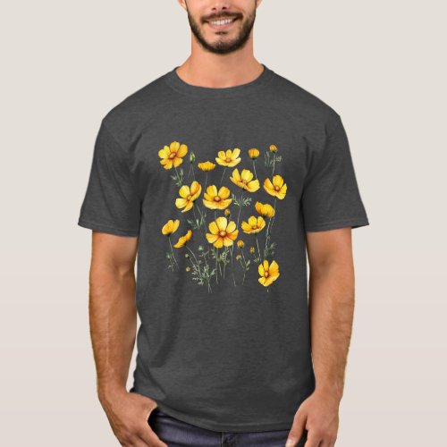 Yellow Cosmos Flowers Written with Watercolor T_Shirt