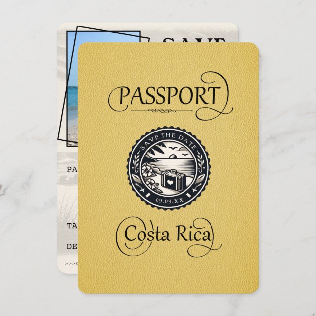 Yellow Costa Rica Passport Save The Date (Front/Back)