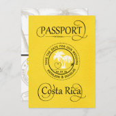 Yellow Costa Rica Passport Save the Date Card (Front/Back)