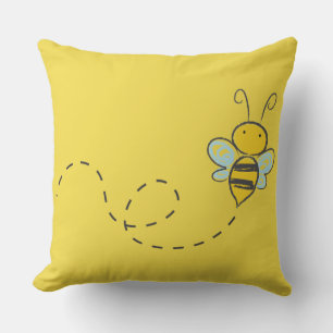YELLOW COTTON THROW PILLOW BEE IN FLIGHT