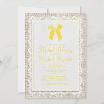 Yellow Country Burlap Bridal Shower Invitations by topinvitations at Zazzle