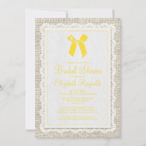 Yellow Country Burlap Bridal Shower Invitations