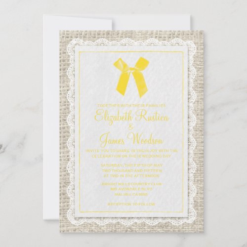 Yellow Country Burlap Wedding Invitations