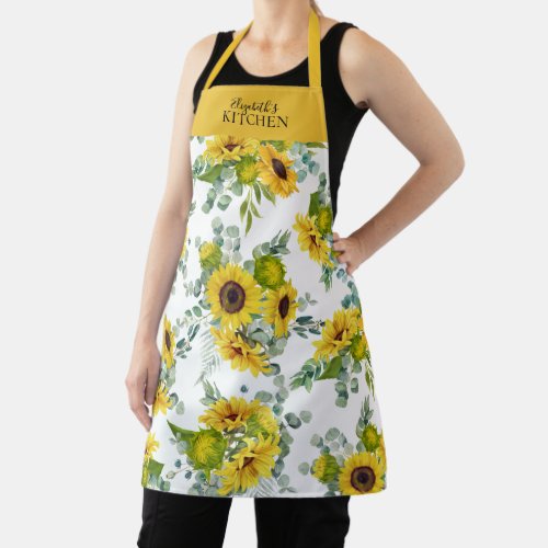 Yellow Country Floral Watercolor Sunflower  Apron