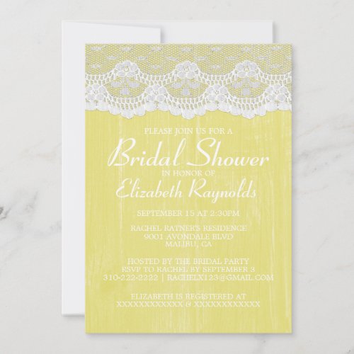 Yellow Country Lace Bridal Shower Invitations