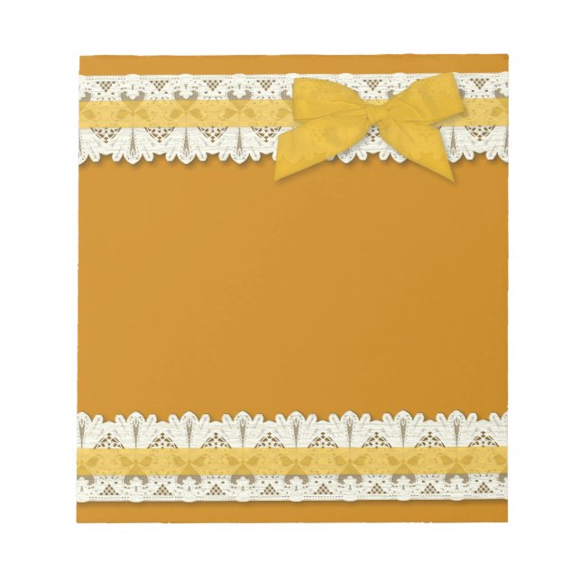 Yellow country lace ribbon bow large notepad (Front)