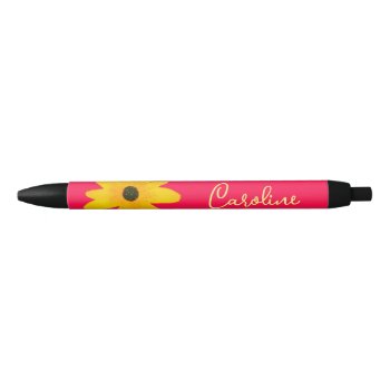 Yellow Country Sunflower Flower Custom Text Blue Ink Pen by DesignByLang at Zazzle