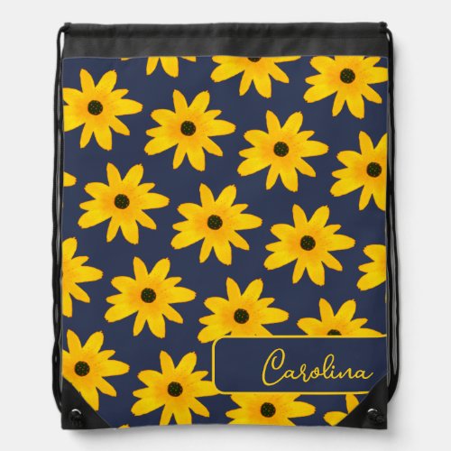 Yellow Country Sunflower Flower Custom Text Drawstring Bag