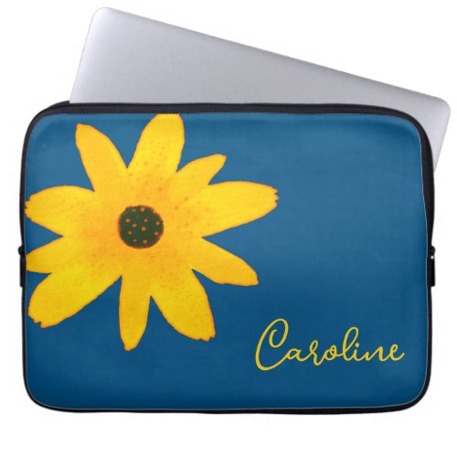 Yellow Country Sunflower Flower Custom Text Laptop Sleeve