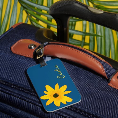 Yellow Country Sunflower Flower Custom Text Luggage Tag