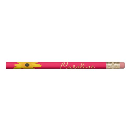 Yellow Country Sunflower Flower Custom Text Pencil