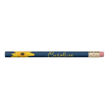 Yellow Country Sunflower Flower Custom Text Pencil by DesignByLang at Zazzle