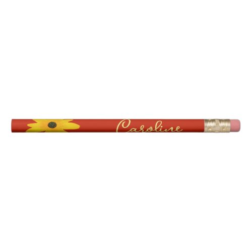 Yellow Country Sunflower Flower Custom Text Pencil