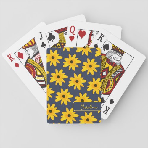 Yellow Country Sunflower Flower Custom Text Playing Cards