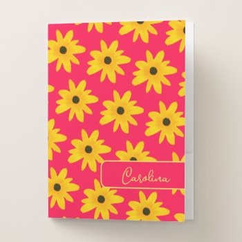 Yellow Country Sunflower Flower Custom Text Pocket Folder by DesignByLang at Zazzle