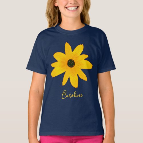Yellow Country Sunflower Flower Custom Text T_Shirt