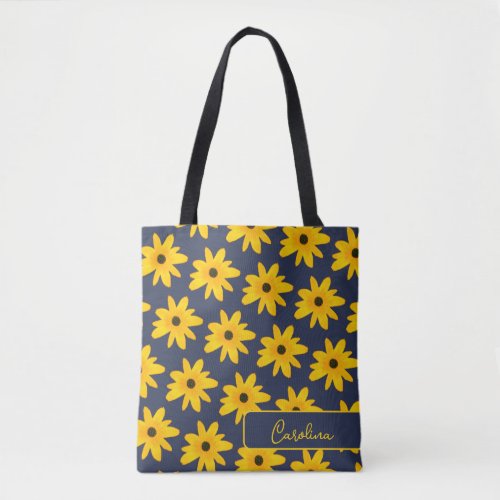 Yellow Country Sunflower Flower Custom Text Tote Bag