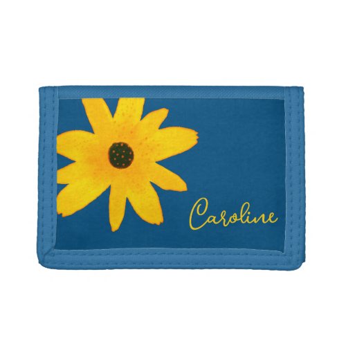 Yellow Country Sunflower Flower Custom Text Trifold Wallet