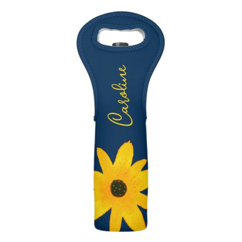 Yellow Country Sunflower Flower Custom Text Wine Bag