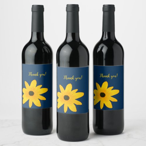 Yellow Country Sunflower Flower Custom Text Wine Label