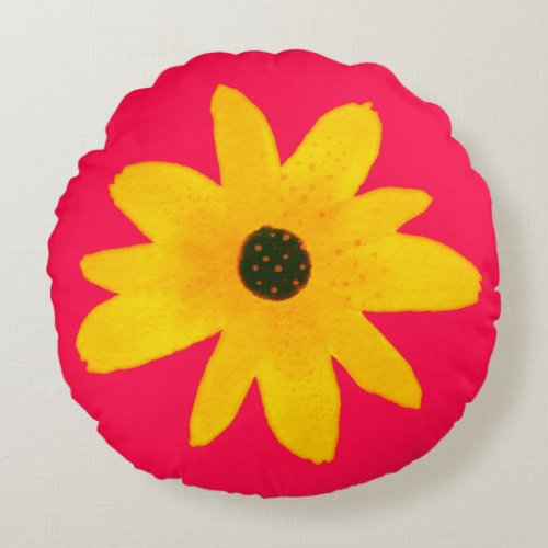 Yellow Country Sunflower Flower  Round Pillow