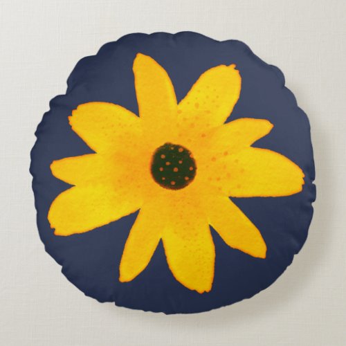 Yellow Country Sunflower Flower  Round Pillow