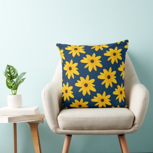 Yellow Country Sunflower Flower  Throw Pillow