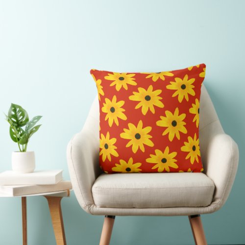 Yellow Country Sunflower Flower  Throw Pillow