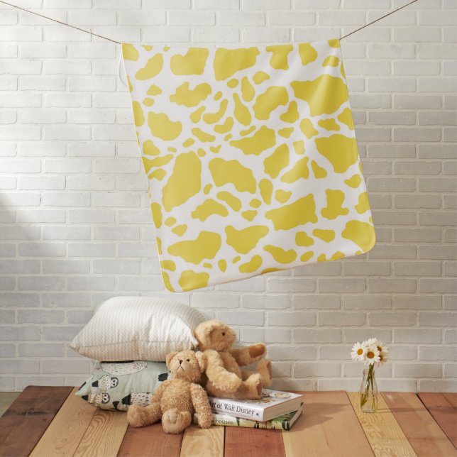 Yellow Cow Spots Animal Print Pattern Baby Blanket (In Situ)