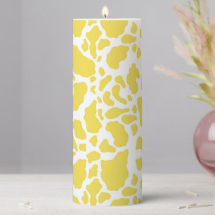 Yellow Cow Spots Animal Print Pattern Pillar Candle