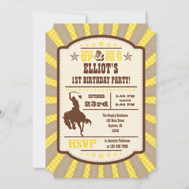 Yellow Cowboy Rodeo Birthday Party Invitation (Front)