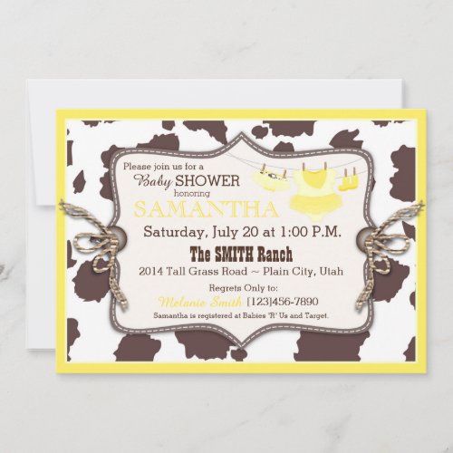 Yellow Cowgirl Baby Shower Tutu Invitation