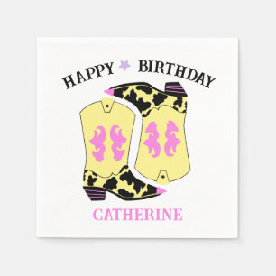 Yellow Cowgirl Western Boots Ranch Cowboy Birthday Napkins