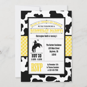Yellow Cowhide Cowboy Birthday Invitation