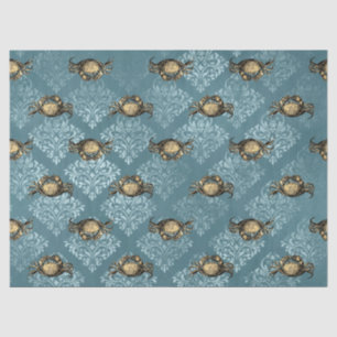 Yellow Crabs and Blue Damask Decoupage Tissue Paper