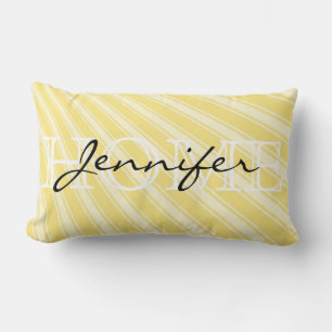 Yellow (Crayola) Stripe Pattern Home Monogram Lumbar Pillow