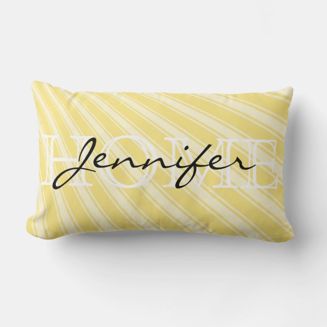 Yellow (Crayola) Stripe Pattern Home Monogram Lumbar Pillow (Front)